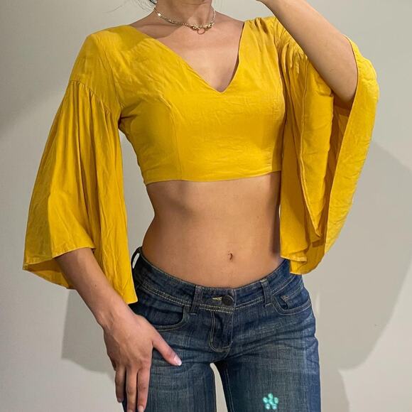 Yellow Crop Top with Flared Sleeves - Picture 3 of 8